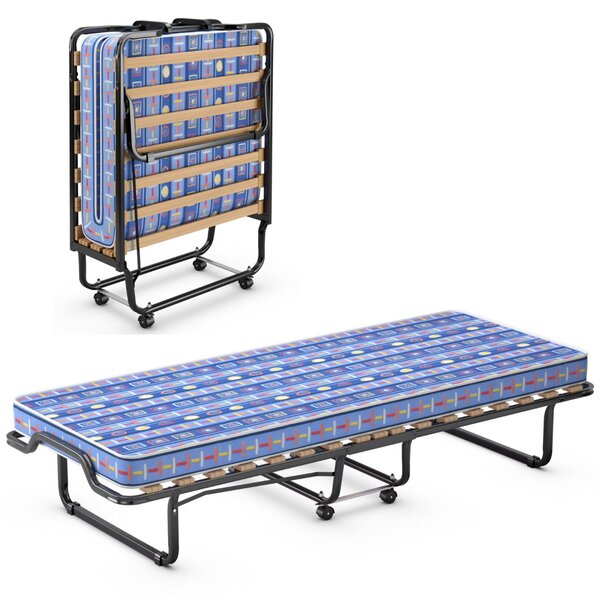 Costway Letto brandina con materasso in memory foam struttura resistente 4 ruote girevoli, Lettino pieghevole per casa Blu