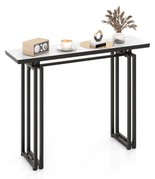 Costway Consolle 110cm con piano in finto marmo e struttura in metallo per impieghi gravosi, Tavolino lungo per divano Nero