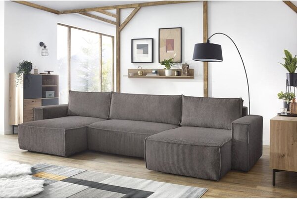 Divano letto angolare a "U" in velluto a coste grigio scuro Nihad - Bobochic Paris