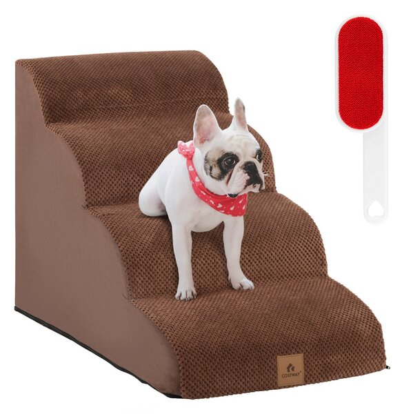 Costway Rampa cani morbida in schiuma a 4 livelli, Scale antiscivolo con superficie a pendenza dolce altezza 51cm Marrone