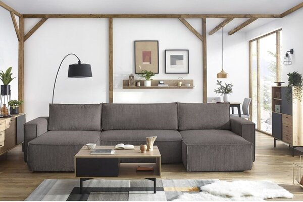 Divano letto angolare a "U" in velluto a coste grigio scuro Nihad - Bobochic Paris