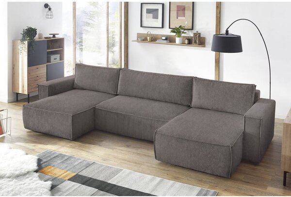 Divano letto angolare a "U" in velluto a coste grigio scuro Nihad - Bobochic Paris