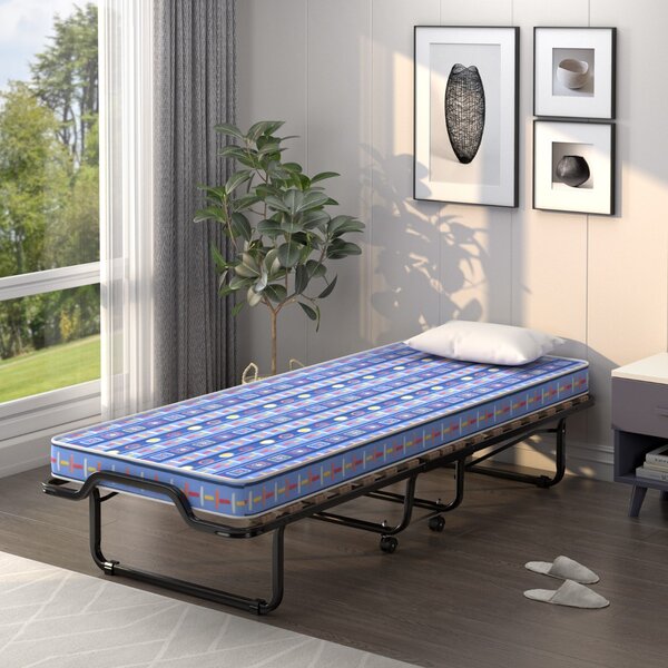 Costway Letto brandina con materasso in memory foam struttura resistente 4 ruote girevoli, Lettino pieghevole per casa Blu