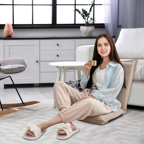 Costway Sedia da terra con supporto schiena, Poltrona reclinabile imbottita struttura di metallo resistente Beige
