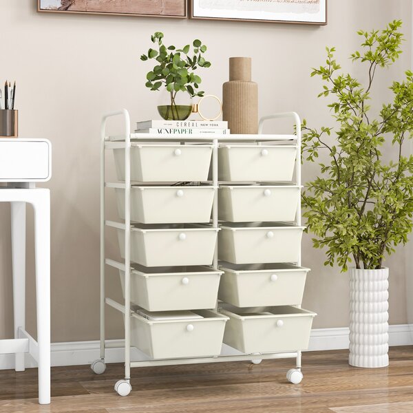 Costway Carrello a 10 cassetti multiuso con ruote, Organizzatore per carta da scrapbooking e utensili da ufficio Beige