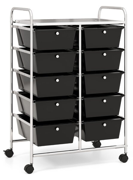 Costway Carrello a 10 cassetti multiuso con ruote, Organizzatore per carta da scrapbooking e utensili da ufficio Nero