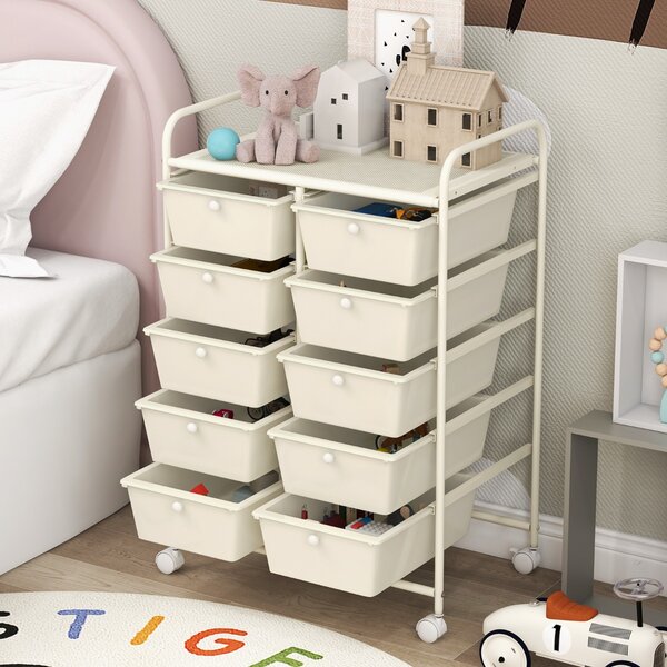 Costway Carrello a 10 cassetti multiuso con ruote, Organizzatore per carta da scrapbooking e utensili da ufficio Beige