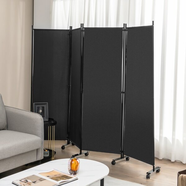 Costway Divisorio con 4 pannelli su ruote, Paravento portatile in tessuto per casa ufficio soggiorno Grigio