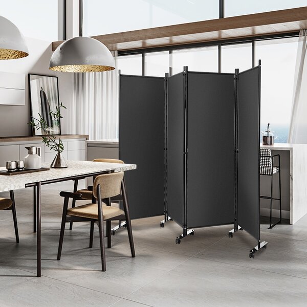 Costway Divisorio con 4 pannelli su ruote, Paravento portatile in tessuto per casa ufficio soggiorno Grigio