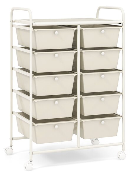 Costway Carrello a 10 cassetti multiuso con ruote, Organizzatore per carta da scrapbooking e utensili da ufficio Beige