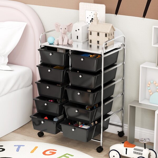 Costway Carrello a 10 cassetti multiuso con ruote, Organizzatore per carta da scrapbooking e utensili da ufficio Nero