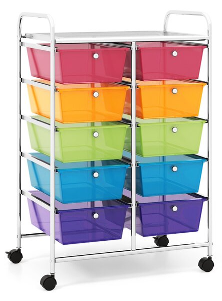 Costway Carrello a 10 cassetti multiuso con ruote, Organizzatore per carta da scrapbooking e utensili da ufficio Colorato 2