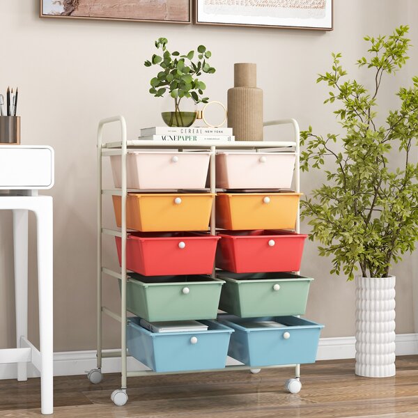 Costway Carrello a 10 cassetti multiuso con ruote, Organizzatore per carta da scrapbooking e utensili da ufficio Colorato