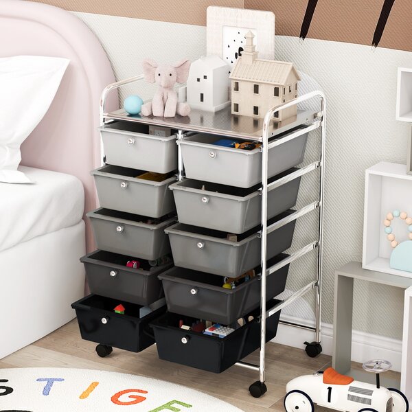 Costway Carrello a 10 cassetti multiuso con ruote, Organizzatore per carta da scrapbooking e utensili da ufficio Nero e argento