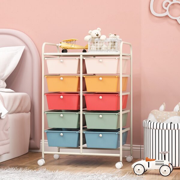 Costway Carrello a 10 cassetti multiuso con ruote, Organizzatore per carta da scrapbooking e utensili da ufficio Colorato