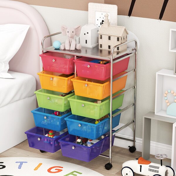 Costway Carrello a 10 cassetti multiuso con ruote, Organizzatore per carta da scrapbooking e utensili da ufficio Colorato 2