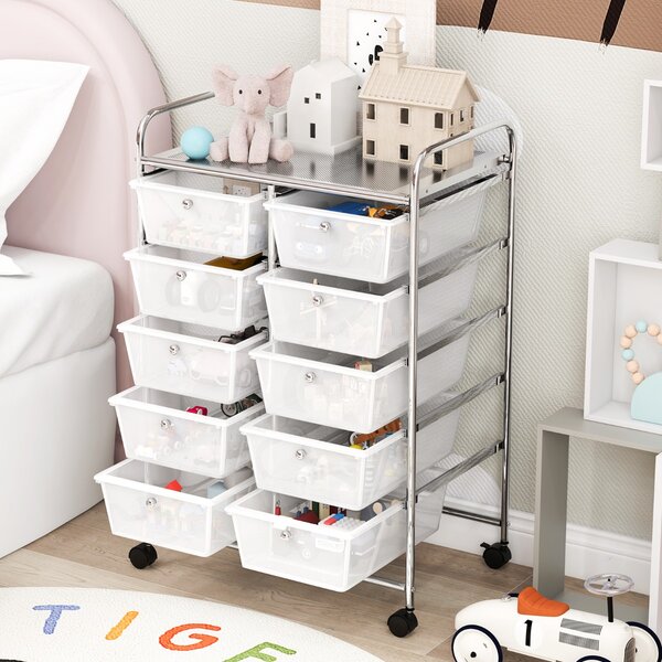 Costway Carrello a 10 cassetti multiuso con ruote, Organizzatore per carta da scrapbooking e utensili da ufficio Trasparente