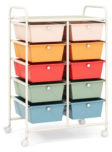 Costway Carrello a 10 cassetti multiuso con ruote, Organizzatore per carta da scrapbooking e utensili da ufficio Colorato