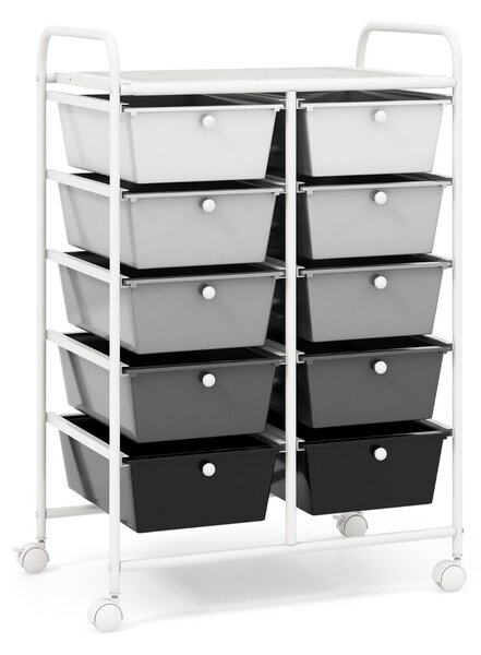 Costway Carrello a 10 cassetti multiuso con ruote, Organizzatore per carta da scrapbooking e utensili da ufficio Bianco e grigio
