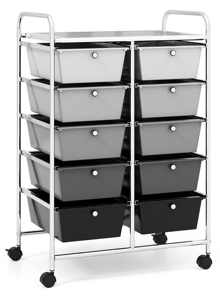 Costway Carrello a 10 cassetti multiuso con ruote, Organizzatore per carta da scrapbooking e utensili da ufficio Nero e argento