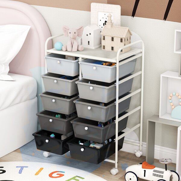 Costway Carrello a 10 cassetti multiuso con ruote, Organizzatore per carta da scrapbooking e utensili da ufficio Bianco e grigio