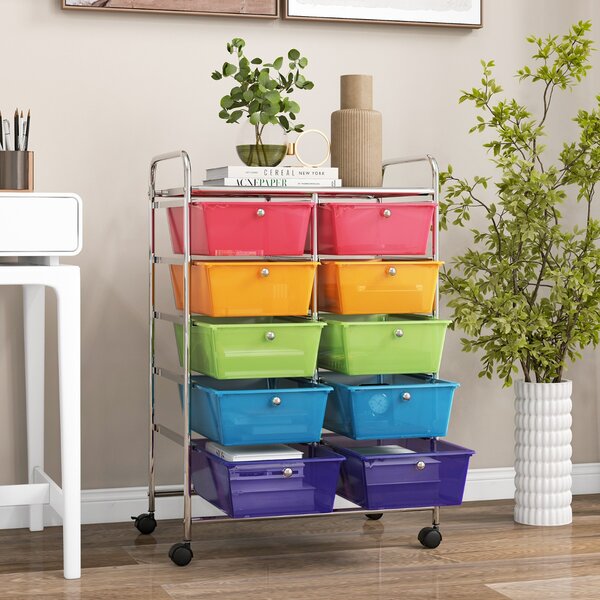 Costway Carrello a 10 cassetti multiuso con ruote, Organizzatore per carta da scrapbooking e utensili da ufficio Colorato 2