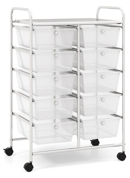 Costway Carrello a 10 cassetti multiuso con ruote, Organizzatore per carta da scrapbooking e utensili da ufficio Trasparente