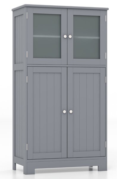 Costway Armadietto del bagno con ante di vetro e mensole regolabili, Organizer multiuso per corridoio salone bagno Grigio