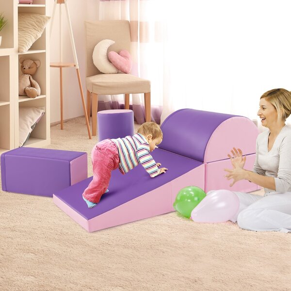 Costway Set di gioco da arrampicata per bambini da 5 pezzi, Strutture di gioco in schiuma impermeabili Viola
