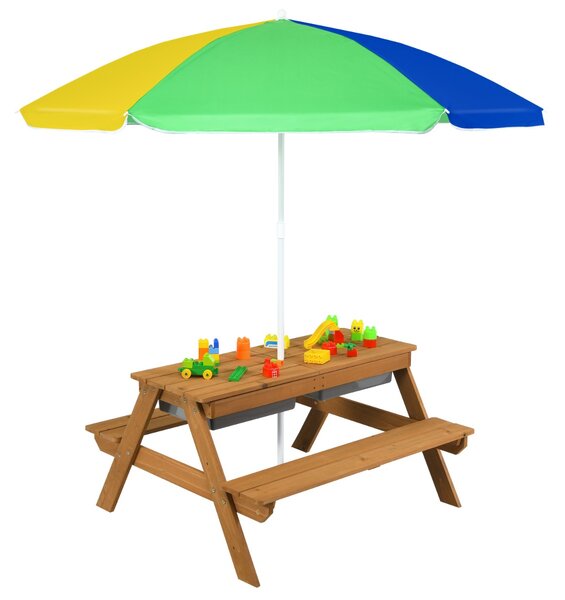Costway Tavolo picnic per bambini con ombrellone rimovibile e regolabile panche in legno, Tavolino da interno esterno Giallo