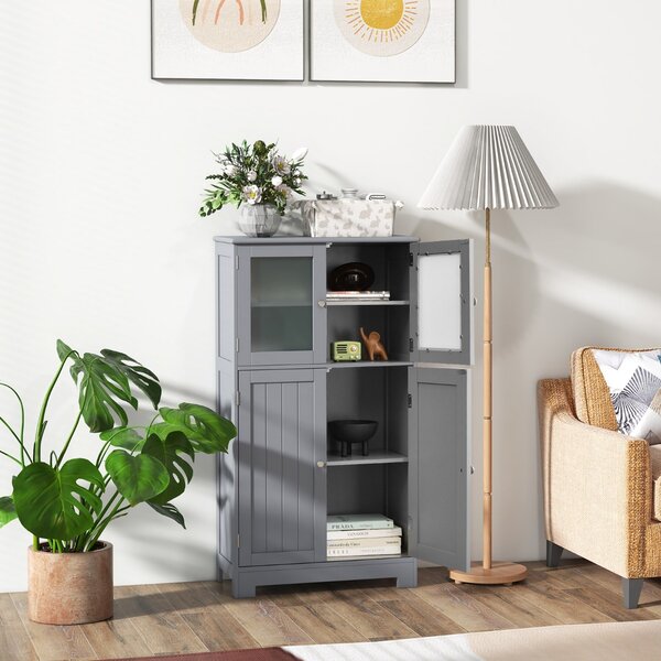 Costway Armadietto del bagno con ante di vetro e mensole regolabili, Organizer multiuso per corridoio salone bagno Grigio