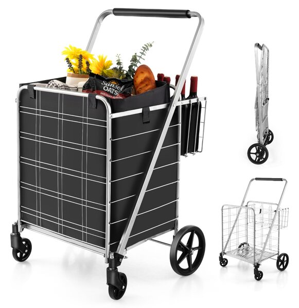 Costway Carrello spesa pieghevole 126L, Carrello per alimenti pesanti con rivestimento impermeabile e portata 150kg Argento