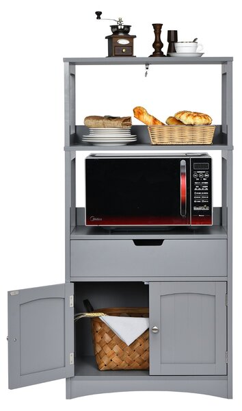 Costway Armadietto in legno da cucina con cassetto e mensola, Armadio con 2 ante multiuso per cucina e soggiono Grigio