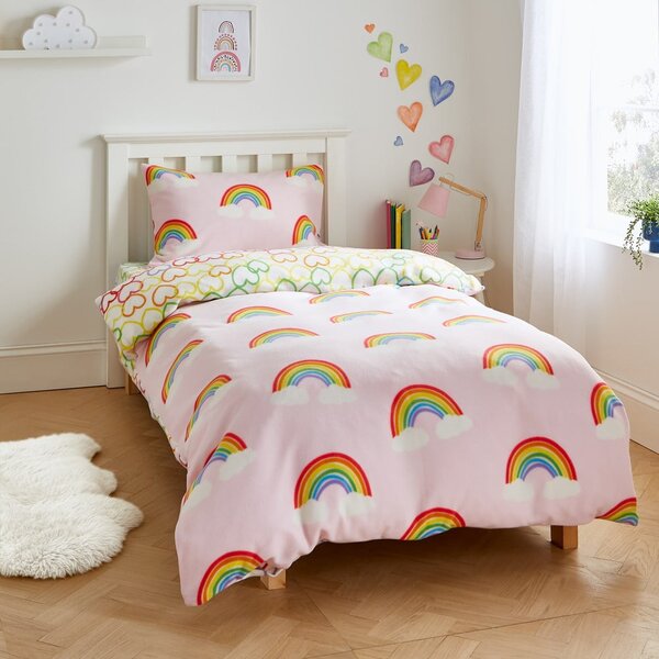 Biancheria da letto singola per bambini in flanella 135x200 cm Rainbow Hearts - Catherine Lansfield
