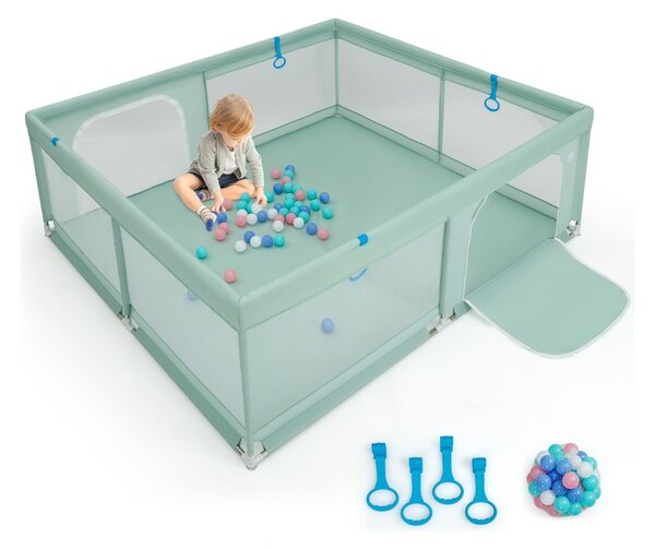 Costway Recinto da gioco per bambini con rete traspirante maniglie palline oceaniche, Parco giochi 200x180x68cm Verde