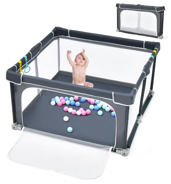 Costway Box per bambini pieghevole con pareti in rete traspirante, Recinto portatile con ventose antiscivolo Grigio scuro