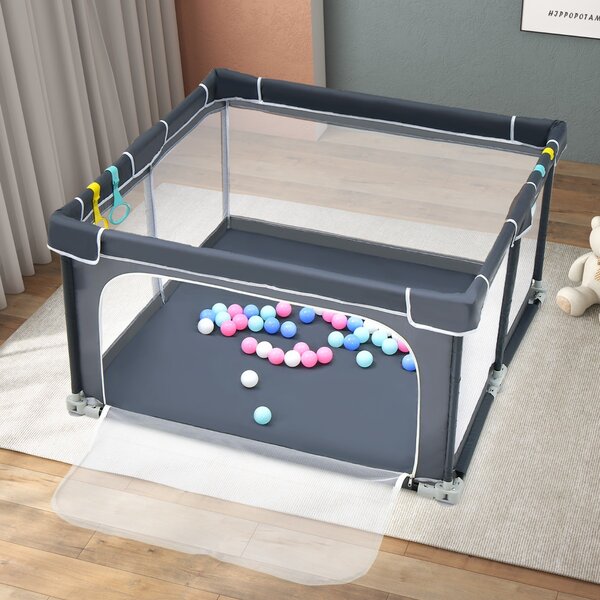 Costway Box per bambini pieghevole con pareti in rete traspirante, Recinto portatile con ventose antiscivolo Grigio scuro