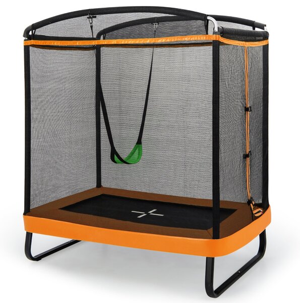 Costway Trampolino rettangolare per bambini con altalena rete di sicurezza, Trampolino elastico da esterno da 190cm Arancione