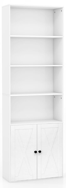 Costway Libreria scaffale con ante stile rustico 6 ripiani e 2 ante, Libreria da 180cm con ripiano regolabile Bianco