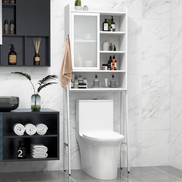 Costway Mobiletto sopra il water con anta scorrevole in acrilico e struttura metallica, Mobile per bagno lavanderia Bianco