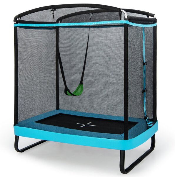 Costway Trampolino rettangolare per bambini con altalena rete di sicurezza, Trampolino elastico da esterno da 190cm Blu