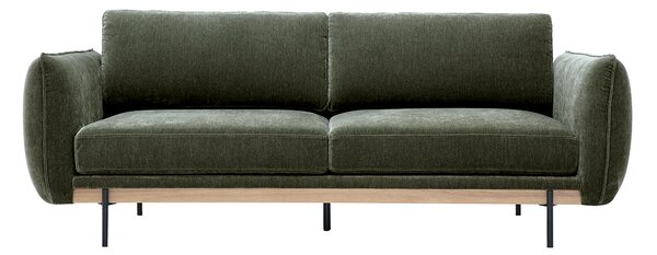 Divano design 3 posti in tessuto effetto velluto verde kaki e metallo nero TODD
