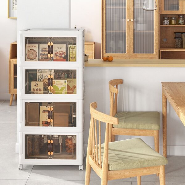 Costway Set di contenitori impilabili con ruote bloccabili, Mobile in PP pieghevole con coperchi Bianco 49,5x31,5x112,5cm