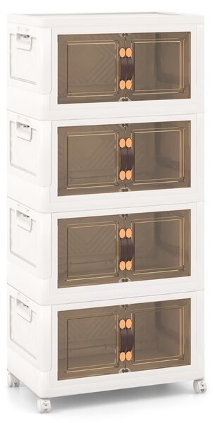 Costway Set di contenitori impilabili con ruote bloccabili, Mobile in PP pieghevole con coperchi Bianco 49,5x31,5x112,5cm