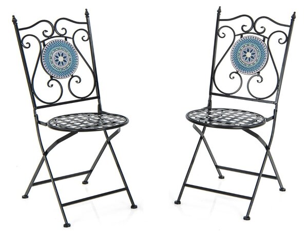 Costway Set di 2 Sedie in metallo da giardino, Sedie eleganti e pieghevoli per uso interno ed esterno 55x42x94cm