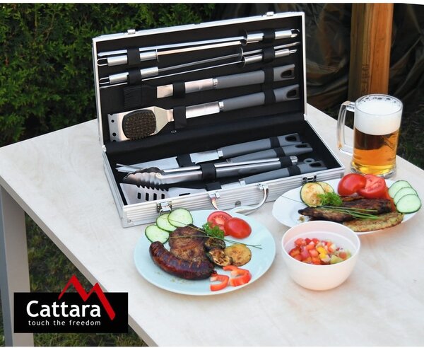 Set di 11 utensili per grigliate in custodia Alu Grey Line - Cattara