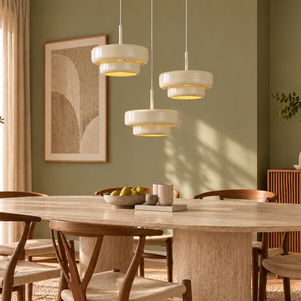 Lampada a sospensione retrò beige con paralume in metallo 3 luci - Ophelia