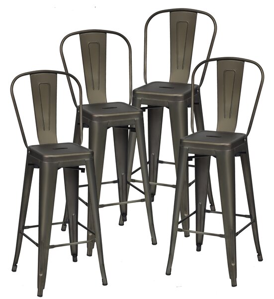 Costway Set di 4 sedie per ristorante in metallo da 116cm, Sgabelli da bar eleganti con schienale rimovibile Grigio