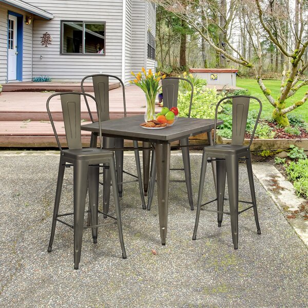 Costway Set di 4 sedie per ristorante in metallo da 116cm, Sgabelli da bar eleganti con schienale rimovibile Grigio