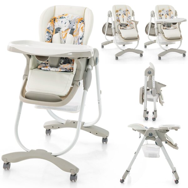 Costway Seggiolone per bambini e neonati con rotelle altezza regolabile poggiapiedi e schienale, Seggiolone pieghevole Bianco